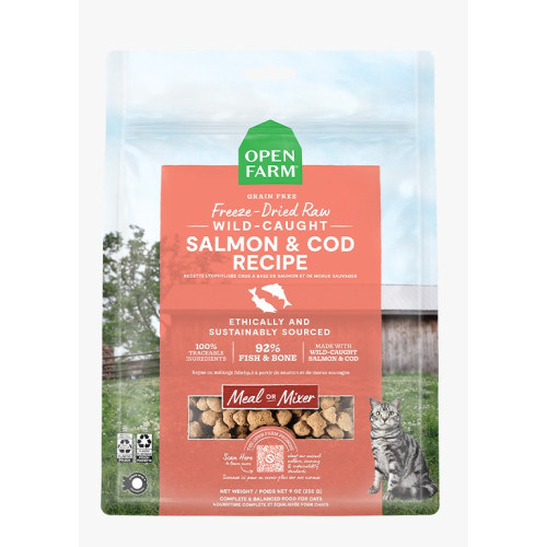 Open Farm CAT Freeze Dried Raw Wild-Caught Salmon & Cod 9oz 凍乾脫水生肉貓糧 野生三文魚+鱈魚